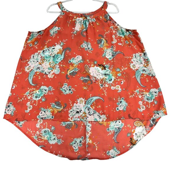 Torrid Womens 3X Coral Sleeveless Floral Paisley High Low Halter Top Summer - Picture 2 of 9